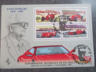 Enzo Ferrari Foglietto Esposizione Mondiale Di Filatelia 1998 Annullo Maranello