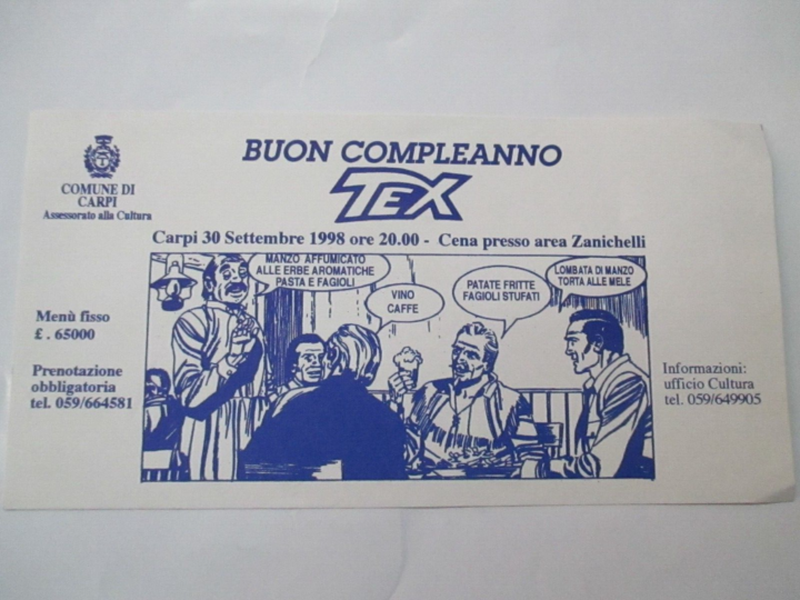 Tex - Flyer Menu' Cena Carpi 30 Settembre 1998
